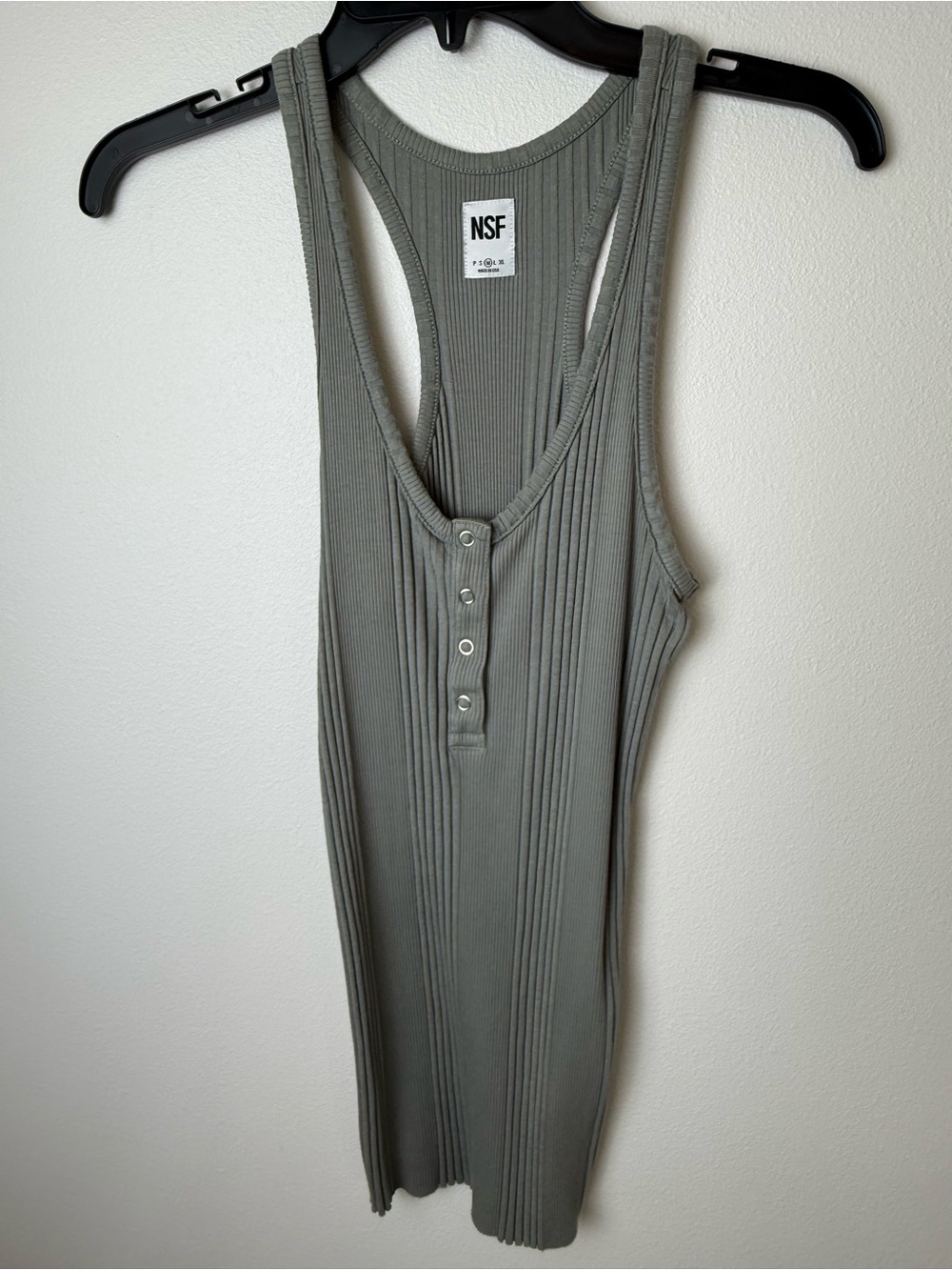 NSF Olive Ribbed Henley Racerback Tank